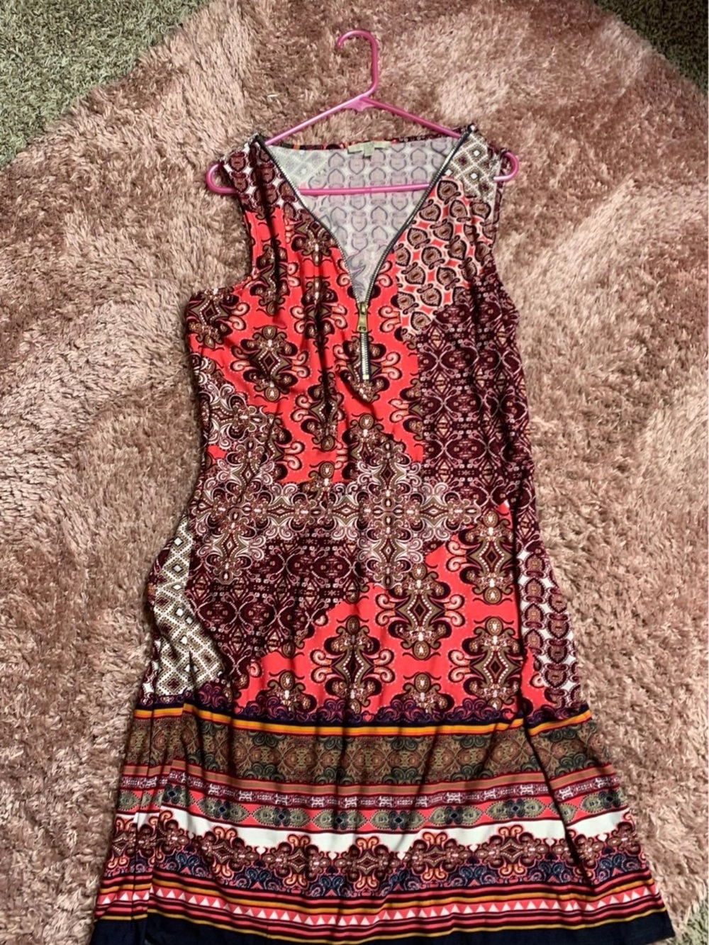 Haani Coral and Brown Printed Midi Dress